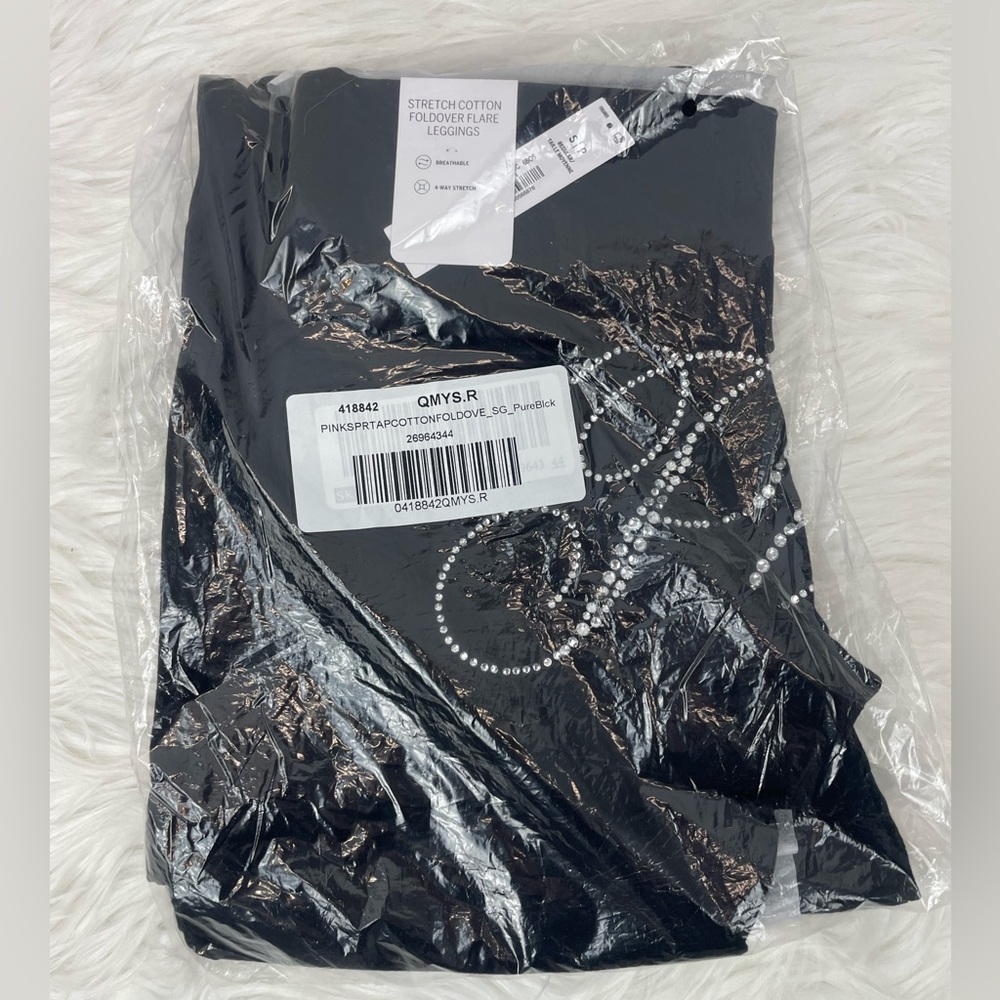 NWT Victoria's Secret PINK All Day Cotton BLING Foldover Flare Leggings, Small - Picture 2 of 9
